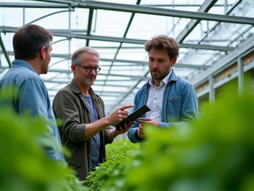 Agricultural consultant working with farmers on controlled environment systems